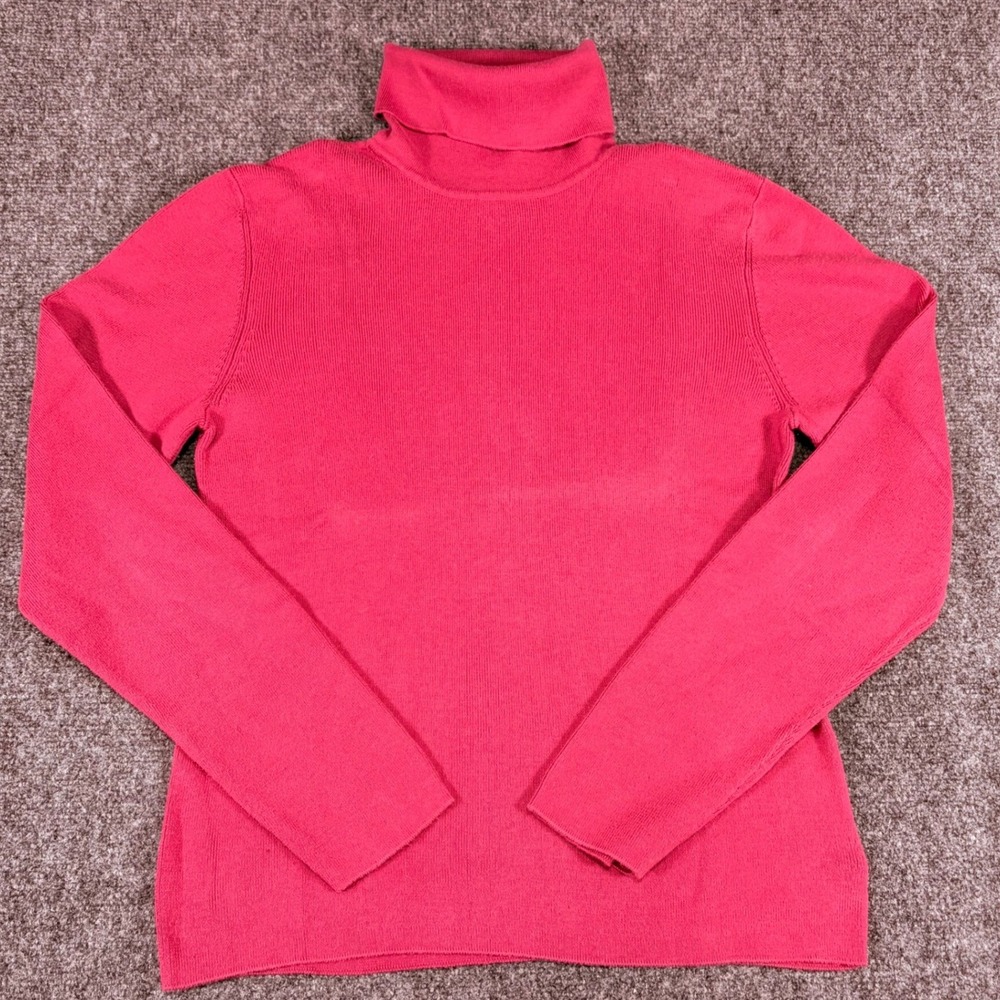 Eddie Bauer Womens Pink Ribbed Turtleneck Sweater 100% Cotton Size M Long Sleeve